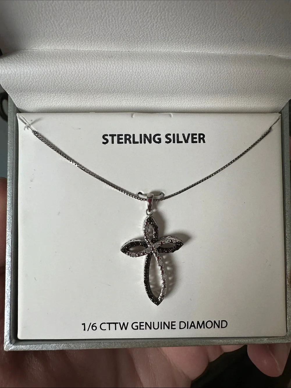 Sterling Silver Diamond Cross Necklace - Silver